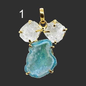 18k Gold Plated Herkimer Diamond Pendant, Rough Stone Pendant, Natural Geode Gemstone Pendant Connector Finding Making Pendant Jewelry 5142