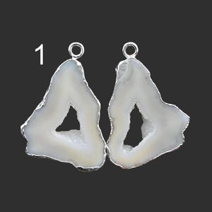 White Slice Agate Geode Druzy Earring, Geode Connectors, DIY Geode Druzy Silver Plated Earring Pairs Connectors, Finding Jewelry 5229
