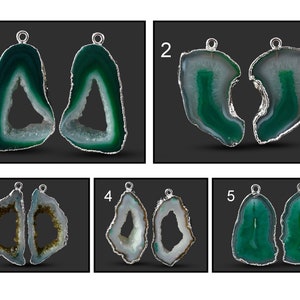 Rare Silver Plated Slice Earrings Pairs Connectors, Green Geode Agate Earrings, DIY Earrings, Amazing Druzy Earrings, Finding Jewelry 3996