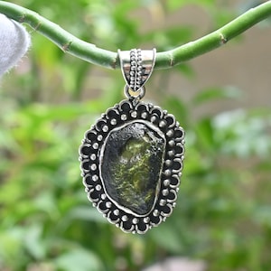 High Quality Moldavite Pendant, 10.80 Gram Green Moldavite Pendant, 925 Silver Pendant for Necklace, Czech Moldavite, Fine Handmade Jewelry