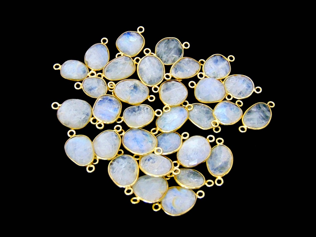 Natural White Rainbow Moonstone, Bezel Oval Shape Connector Charms ...