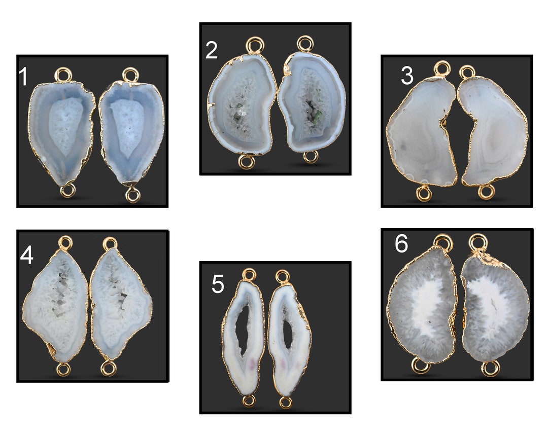 4 Pièces De Connecteurs Plaqués Or Avec Tranche De Géode Bleu Ciel Et Druse - Boucle Unique - DIY Bijoux