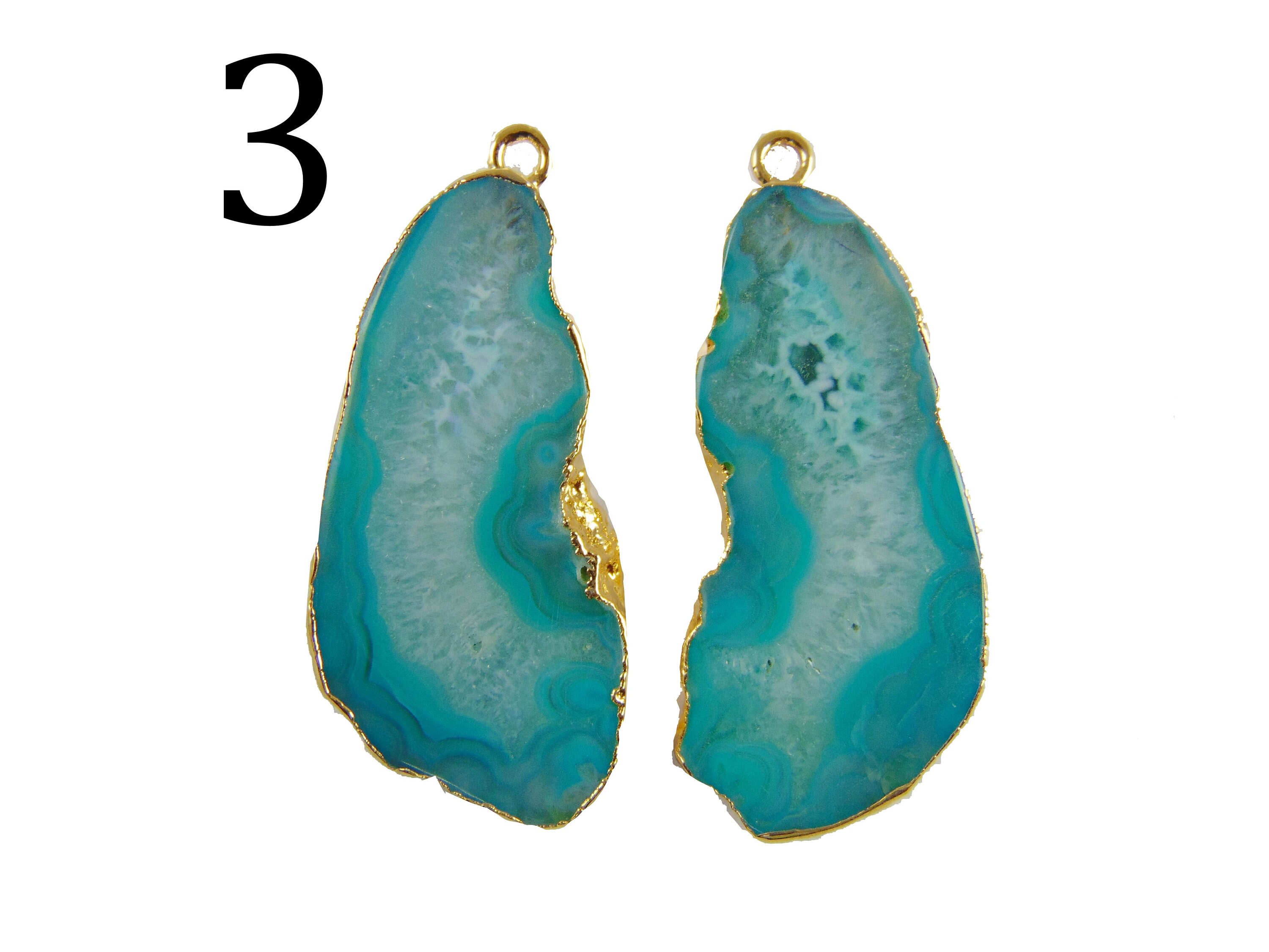 Connecteurs Pour Boucles D'oreilles En Tranche De Géode Druse Plaqué Rhodium Blanc - Paire