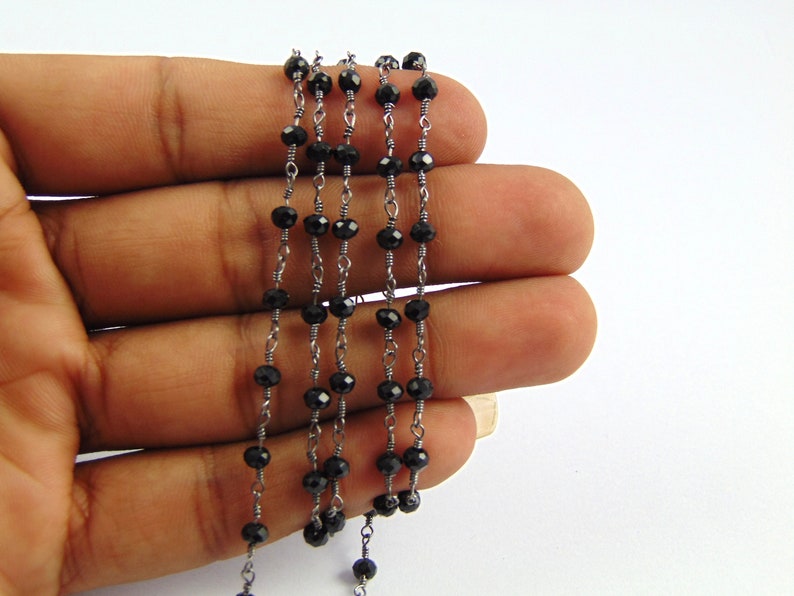 5 Feet Black Spinel Chalcedony Rosary Chain,Black Plated Chain,Wire Wrapped Chain,DIY Jewelry,Jewelry Supply,Necklace Making Chain 3-3.5 mm