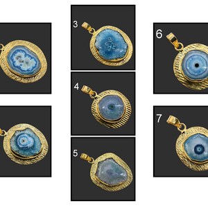 24K Gold Plated Pendant Geode Stone Agate Pendant, Classic Aqua Solar Druzy Gemstone Pendant Connector Finding Making Pendant Jewelry 3692