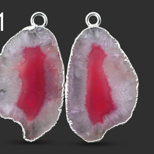 Geode Slice Druzy, Agate Geode Connectors, DIY Geode Earrings, Orange Druzy Silver Plated Earring Pair Connector, Finding Jewelry 2870