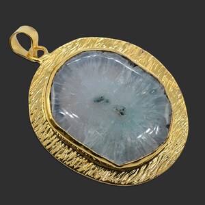 24K Gold Plated Pendant Geode Stone Agate Pendant, Natural Aqua Solar Druzy Gemstone Pendant Connector Finding Making Pendant Jewelry 3693
