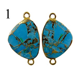 New Mojave Copper Turquoise Gold Plated Earrings Pair Connectors, DIY Earring, Double Bail Earrings, Fancy Earring, Finding Jewelry Supplies
