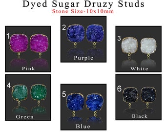Sugar Druzy Geode Gold Electroplated Connectors Push Stud Pair For Making DIY Earrings Gemstone Geode Connector Making Supply Jewelry