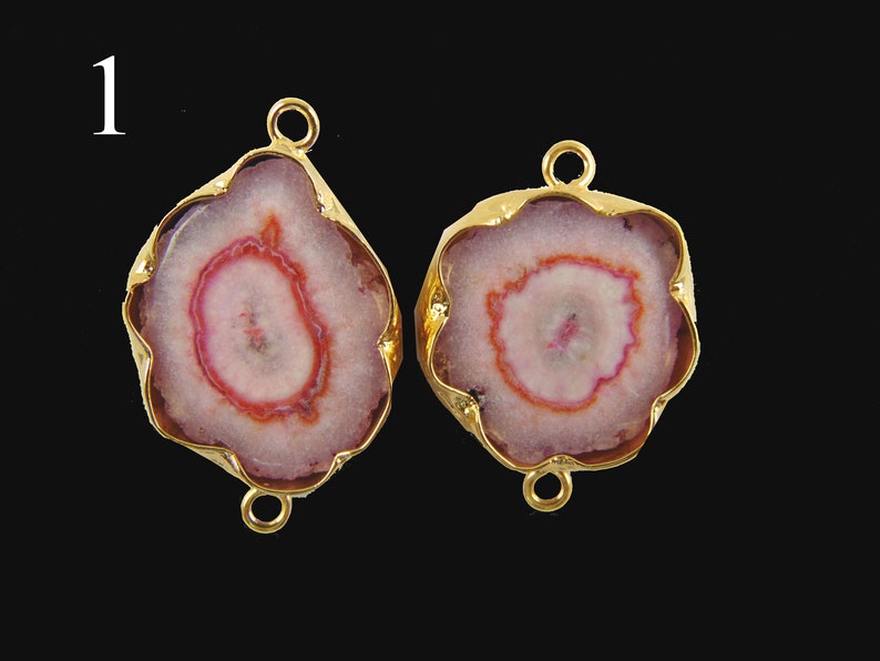 Pink Natural Solar Quartz Gold Plated Double Bail Make DIY Bracelate Connectors Pink Natural Solar Quartz Gold Plated Double Bail Make DIY Bracelate Connectors