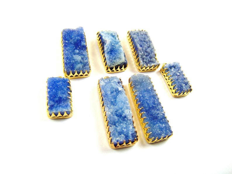Druzy Connector,Finding Supply Jewelry Making Druzy Stone Bar shape Blue Natural Geode Sugar DIY Connector Electroplated 7 Pcs Lot Charm