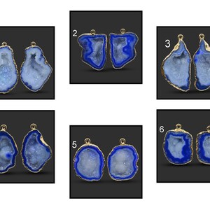 Natural Geode 24k Gold Plated Earring Connectors, Blue Cave Geode Pair, DIY Geode Connector, DIY Earrings, Components Findings Supply 3904