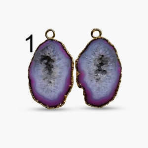 Pink Geode Pairs, Geode 24k Gold Plated Earrings Connectors, Pink DIY Geode Connector, DIY Earrings Pair, Components Findings Supply 2285