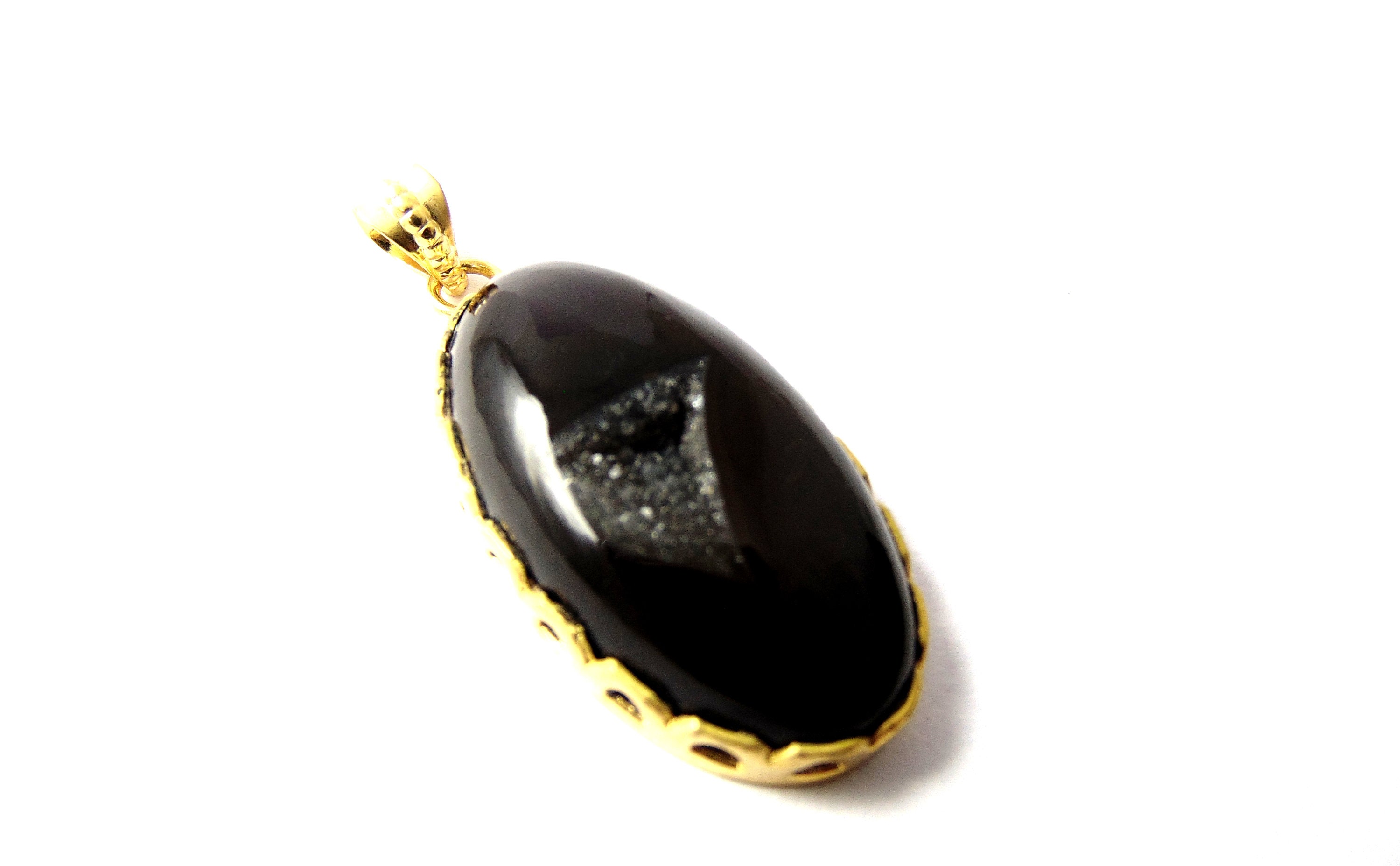 Amazing Black Onyx Sugar Well Geode Druzy 24k Gold Plated | Etsy
