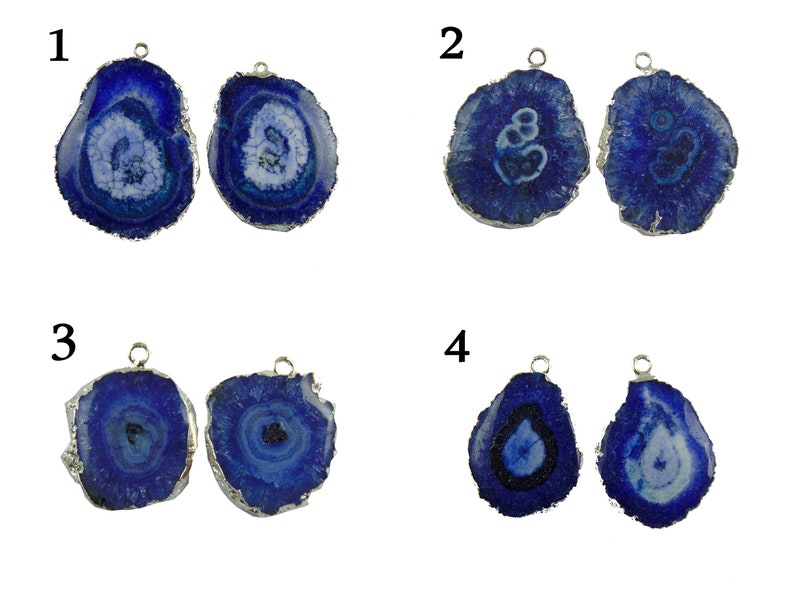 Real Blue Solar Quartz Agate Geode Druzy Silver Electroplated Connectors Pair For Making DIY Earring Gemstone Geode Connector Making Jewelry