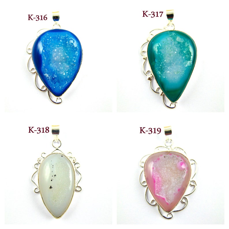 Silver Plated Pendant,Geode Stone Pendant,Agate Pendant,Sugar Well Window Druzy Natural Gemstone Pendant,Connector Supply Making Charms 5