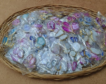 Wholesale lot 2000 Pairs Slice Agate Geode Pairs 24k Gold Plated Earrings Connector Multi Colors