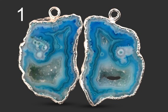 Connecteurs Pour Boucles D'oreilles En Tranche De Géode Druzy - Plaqué Rhodium Blanc, 36mm, Fait Main