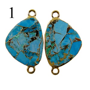 Mojave Copper Turquoise Gold Plated Earrings Pair Connectors, DIY Earring, Double Bail Earrings, Fancy Earring, Finding Jewelry Supplies