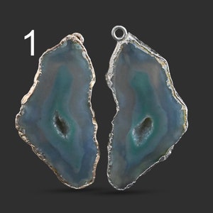 Classic Green DIY Earrings, Geode Slice Pair Geode Silver Plated Earring Connectors, DIY Geode Connector Components Findings Supply 4461