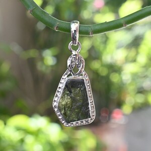 AAA Quality Moldavite Pendant, 5.67 Gram Green Moldavite Pendant, 925 Silver Pendant for Necklace, Czech Moldavite, Hammer Handmade Jewelry