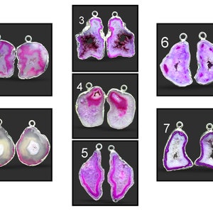 Slice Geode Druzy, Pink DIY Geode Earring, Agate Geode Connectors, Geode Druzy Silver Plated Earrings Pairs Connectors, Finding Jewelry 2465