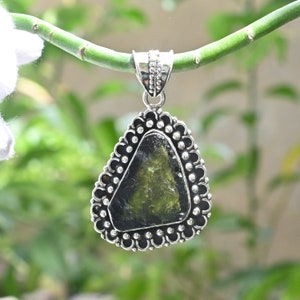 High Quality Moldavite Pendant, 11.18 Gram Green Moldavite Pendant, 925 Silver Pendant for Necklace, Czech Moldavite, Fine Handmade Jewelry
