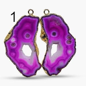 Rare Pink DIY Earrings, Geode Slice Pair Geode 24k Gold Plated Earring Connectors, DIY Geode Connector Components Findings Supply 2905