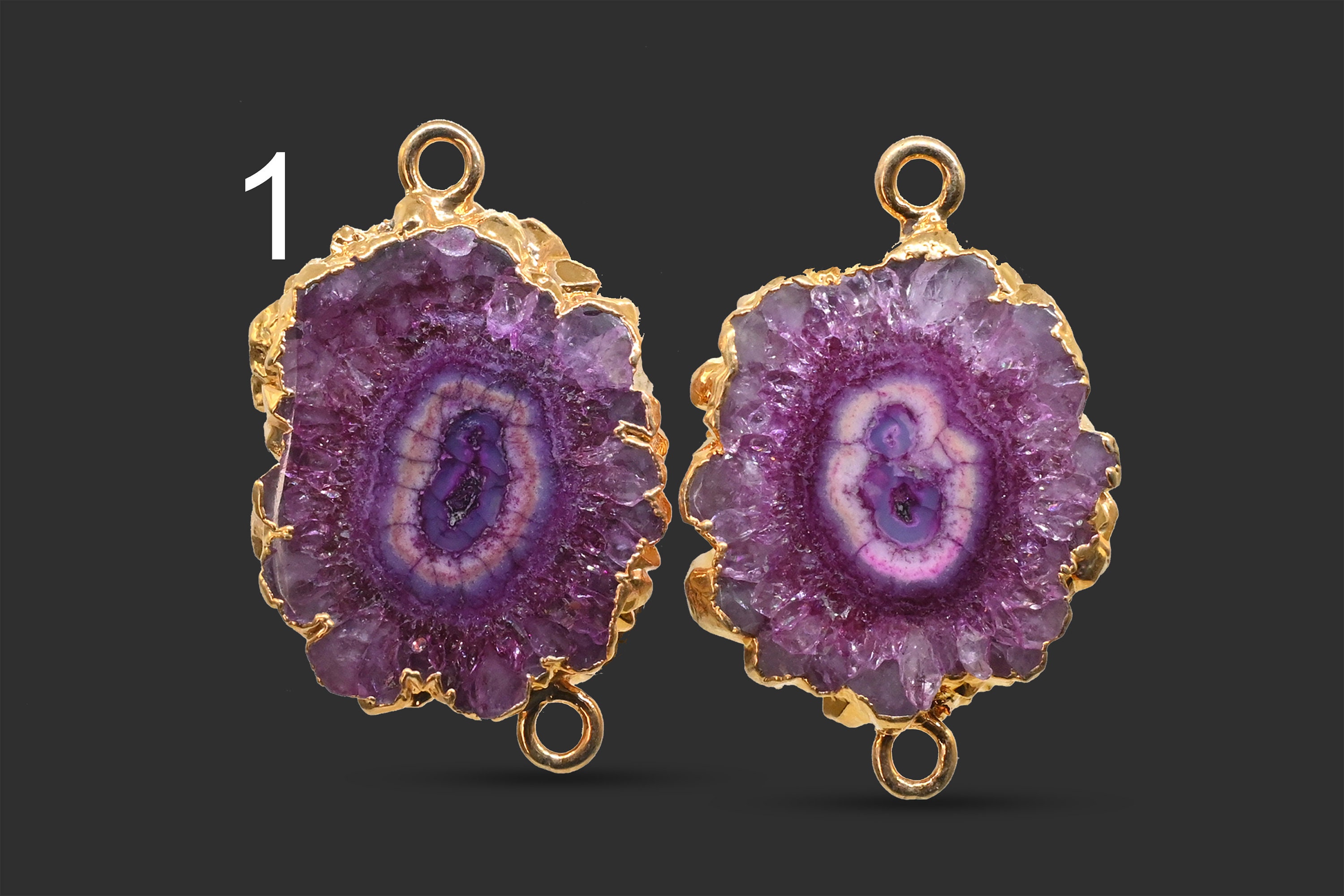 Pièces De Boucles D'Oreilles à Créer Soi-Même - Tranche De Géode Druzy Naturelle Marron Sur Laiton Plaqué Rhodium Blanc