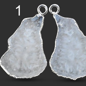 Geode Slice Druzy, Agate Geode Connectors, White DIY Geode Earrings, Druzy Silver Plated Earring Pair Connector, Finding Jewelry 2872