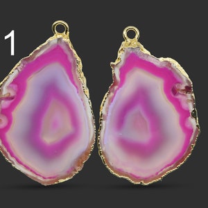 Agate Slice Pairs, Geode Slice Gold Plated Earrings Connectors, DIY Earrings, Palm Color Geode Connector Components Findings Supply 3469
