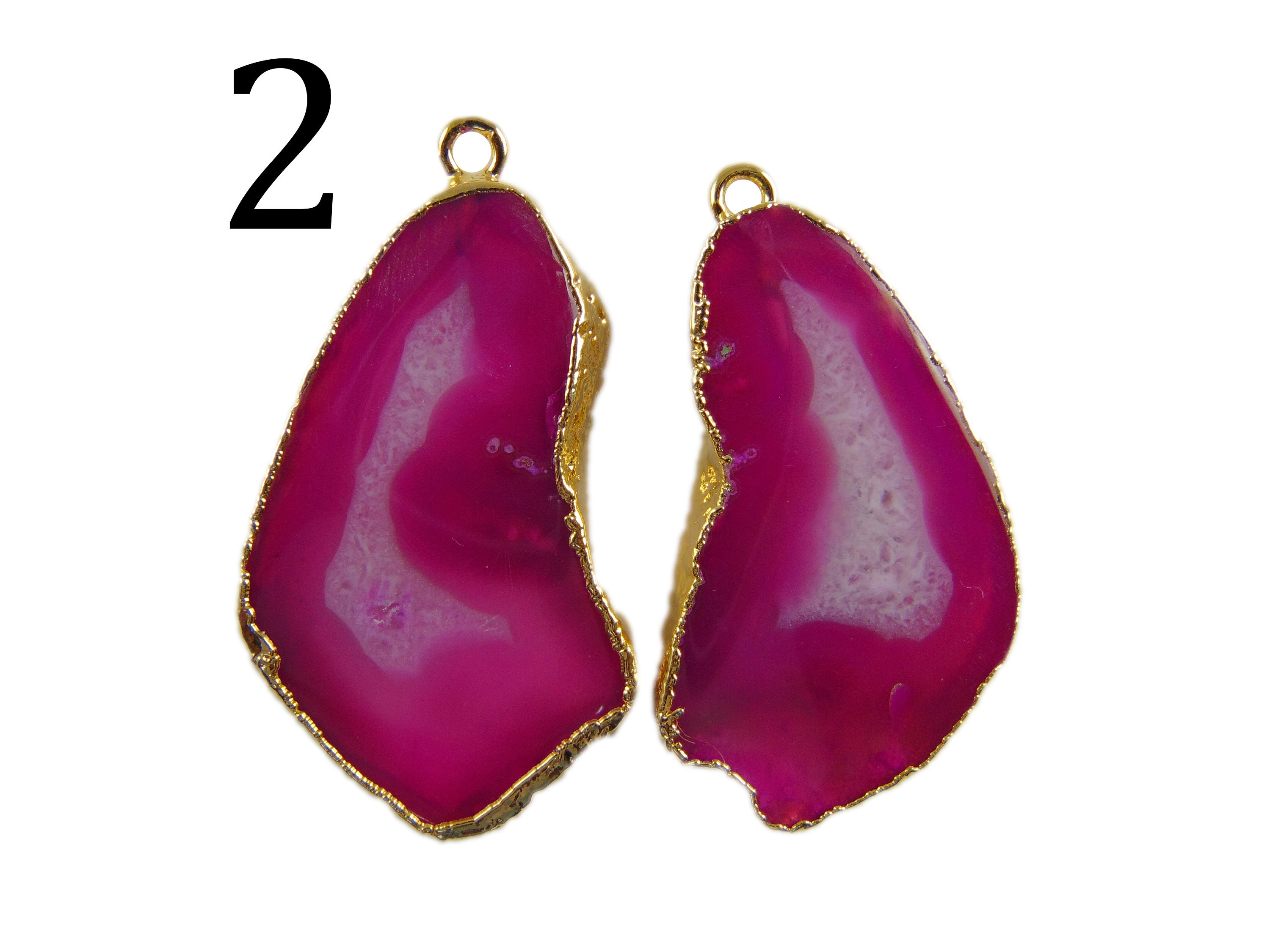 Paire De Connecteurs Pour Boucles D'oreilles En Tranche De Géode Druzy | Plaqué Rhodium Blanc - Fait Main