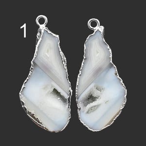 Geode Connectors, White Slice Agate Geode Druzy Earring, DIY Geode Druzy Silver Plated Earring Pairs Connectors, Finding Jewelry 5228