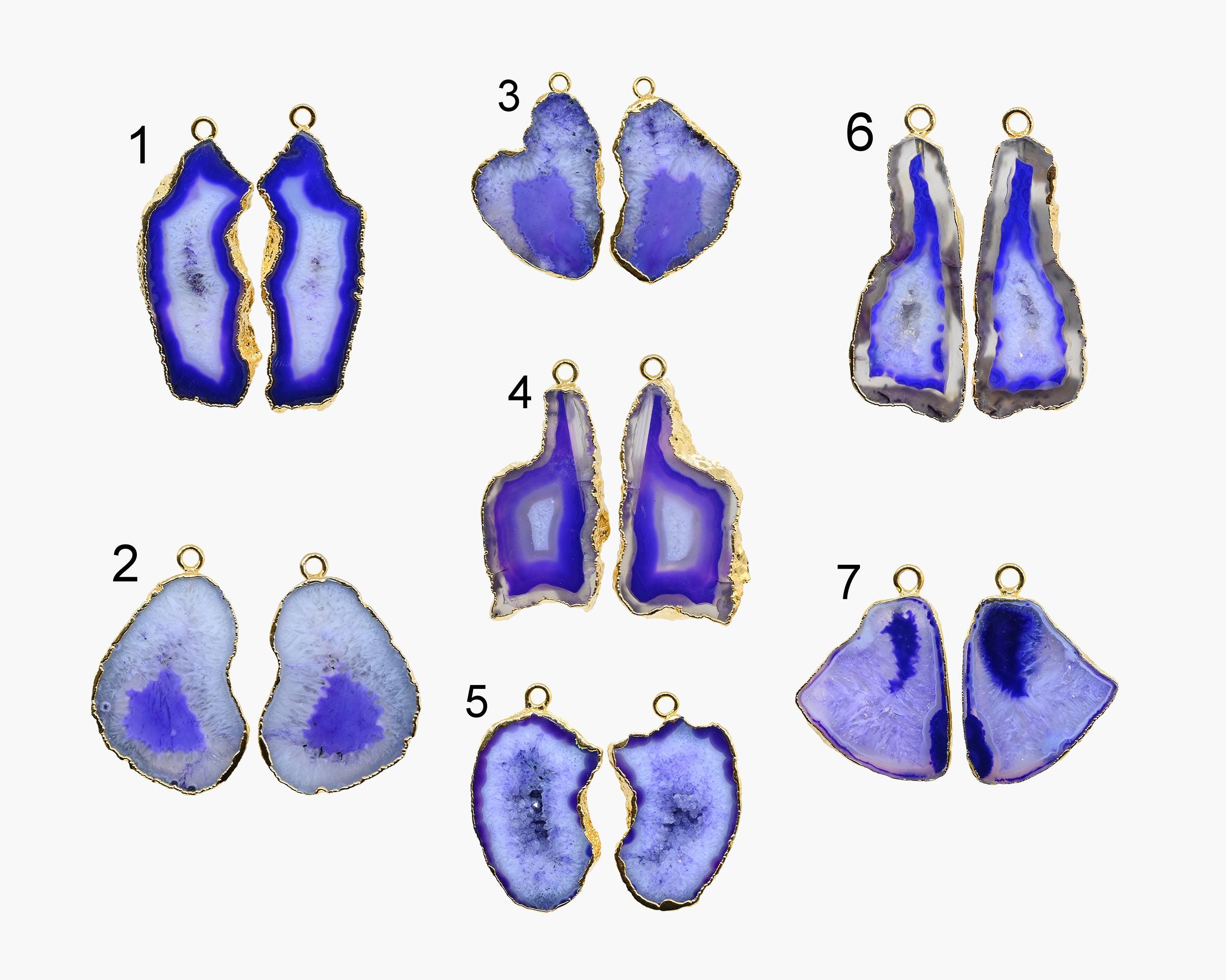 Lot De 4 Connecteurs Pour Bijoux Avec Tranche De Géode Bleue - Plaqué Or, Bail Simple, Fait Main