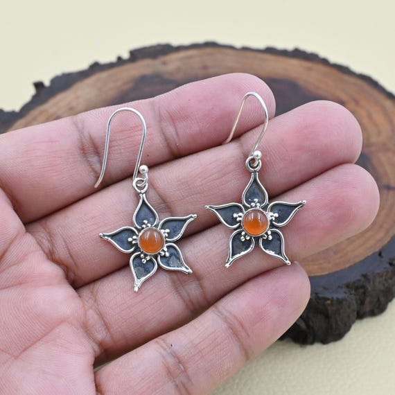 Boucles D'oreilles Pendantes Cabochon Fleurs En Argent 925 - Neuf Avec étiquettes, Marque Tresoria