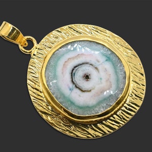 24K Gold Plated Pendant Geode Stone Agate Pendant, Natural Green Solar Druzy Gemstone Pendant Connector Finding Making Pendant Jewelry 3665