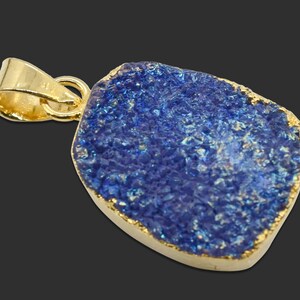 Sugar Druzy Blue Titanium Gemstone Pendant 24K Gold Plated Pendant Geode Stone Agate Pendant, Connector Finding Making Pendant Jewelry 3730