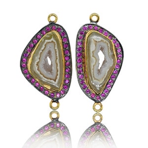 Geode Pave Diamant Druzy Ohrringe, Rosa Rubin Diamant Weiße Scheibe 24 Karat Gold galvanisierte Ohrringe, Geode Paar Anschlüsse Herstellung von Schmuck St-6