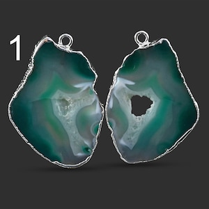 Dark Green DIY Earrings, Geode Slice Sliver Plated Earring Connectors, Geode Slice Pairs, Geode Connector Components Findings Supply 3223
