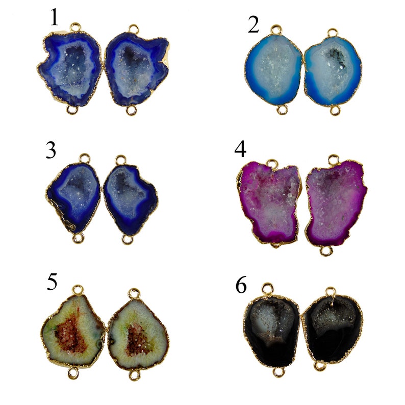 Rare Black Blue Cave Geode Agate Druzy Gold Electroplated Connectors Pairs For Making Earrings Gemstone Geode Pairs Connector Making Jewelry