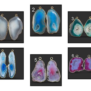 Red DIY Geode Slice Pair DIY Earrings, Blue Geode 24k Gold Plated Earrings Connectors, DIY Geode Connector Components Findings Supply, 2621