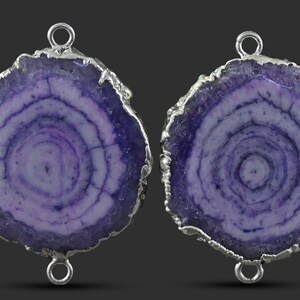 DIY Geode Earring, Geode Connectors, Solar Quartz Geode Druzy, Purple Geode Druzy Silver Plated Earring Pair Connector, Finding Jewelry 4075