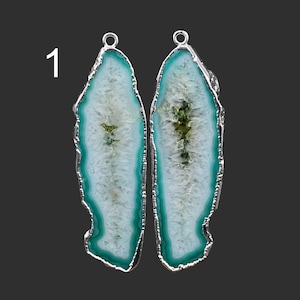 Real Green Slice Agate Geode Druzy Earring, Geode Connectors, DIY Geode Druzy Silver Plated Earring Pairs Connectors, Finding Jewelry 5235