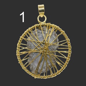 Druzy Agate Gemstone Pendant, 24k Gold Plated Wire Wrapped Stone Pendant, Black Solar Connector, Electroplated Pendant 3753