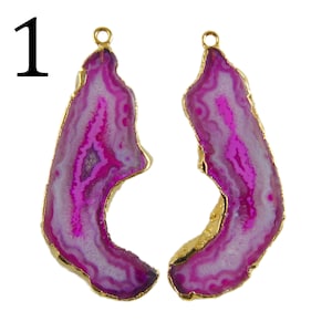Real Pink Slice Geode Druzy, DIY Geode Earring, Agate Geode Connectors, Geode Druzy Gold Plated Earrings Pairs Connectors, Finding Jewelry