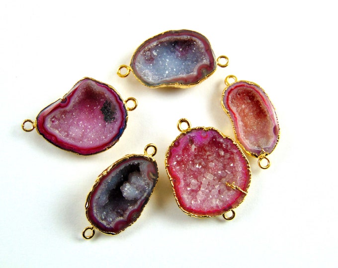 Pendentif Ou Connexion Pour Bijoux DIY - Tranche De Géode Blanche Naturelle Plaquée Or 24k - Fabriqué Main
