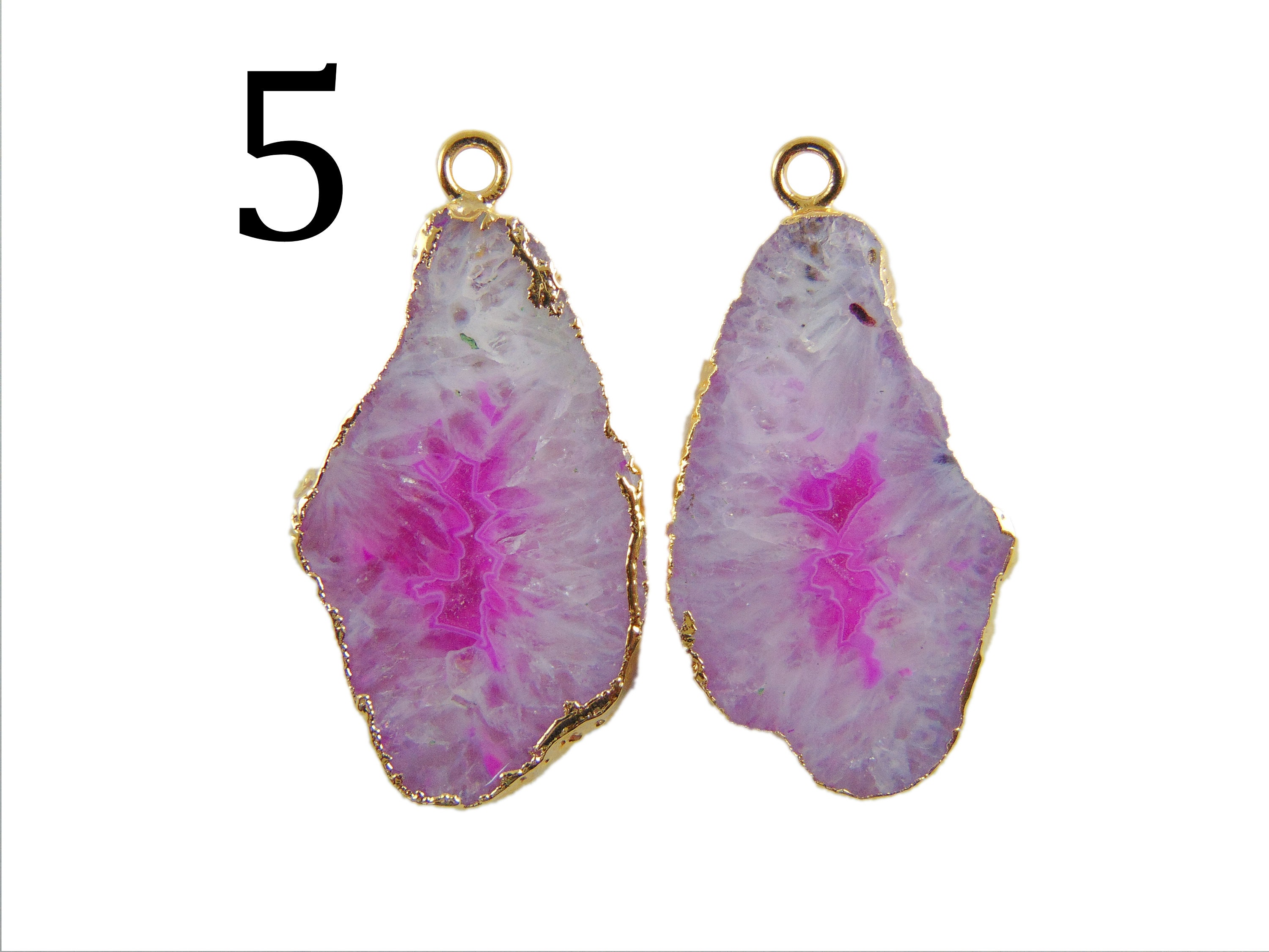 Paires De Connecteurs Pour Boucles D'oreilles – Géode Naturelle, Plaqué Rhodium Blanc, Fait Main