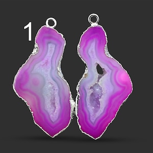 Natural Pink Geode Slice Pair Geode Silver Plated Earring Connectors, DIY Geode Connector DIY Earrings, Components Findings Supply 2942
