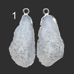 New White Slice Agate Geode Druzy Earring, Geode Connectors, DIY Geode Druzy Silver Plated Earring Pairs Connectors, Finding Jewelry 5230
