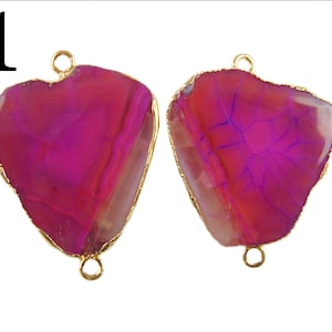 Geode Slice Druzy, Purple Agate Geode Connectors, DIY Geode Earrings, Double Bail Druzy Gold Plated Earrings Pair Connector, Finding Jewelry